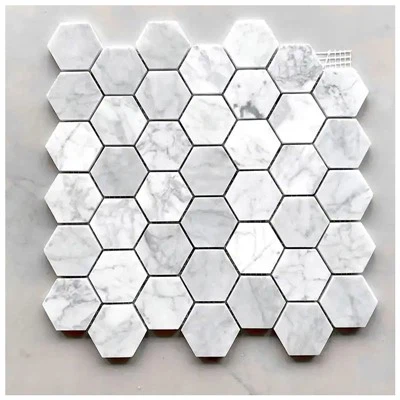 Bianco Carrara sešstūra pulēta marmora mozaīka