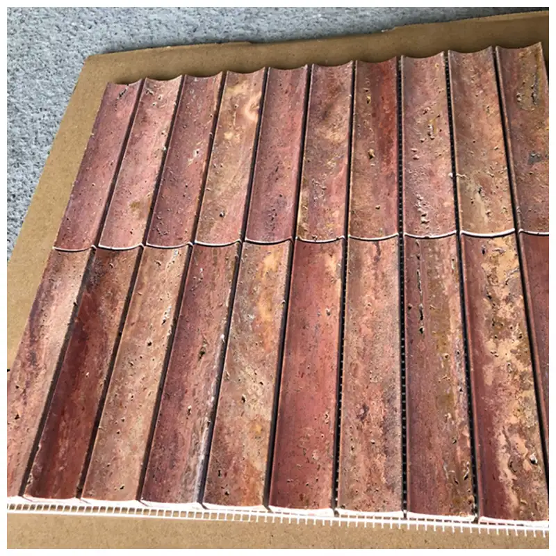 Red Travertine Concave Mosaic Tiles factory