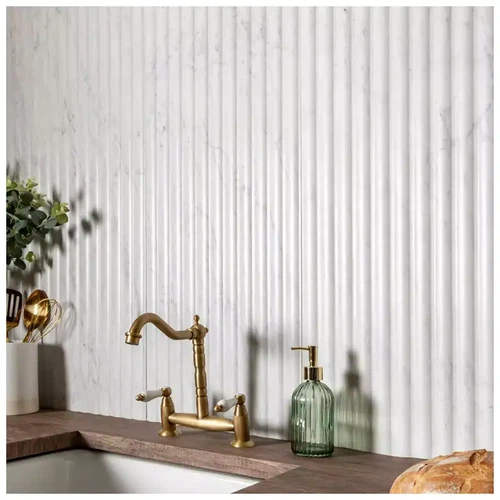 Bianco Carrara Marble Fluted Tiles Sculptural White Marble Mosaic Tiles For Elegant Interior Walls Bianco Carrara Marble Fluted Tiles Sculptural White Marble Mosaic Tiles For Elegant Interior Walls